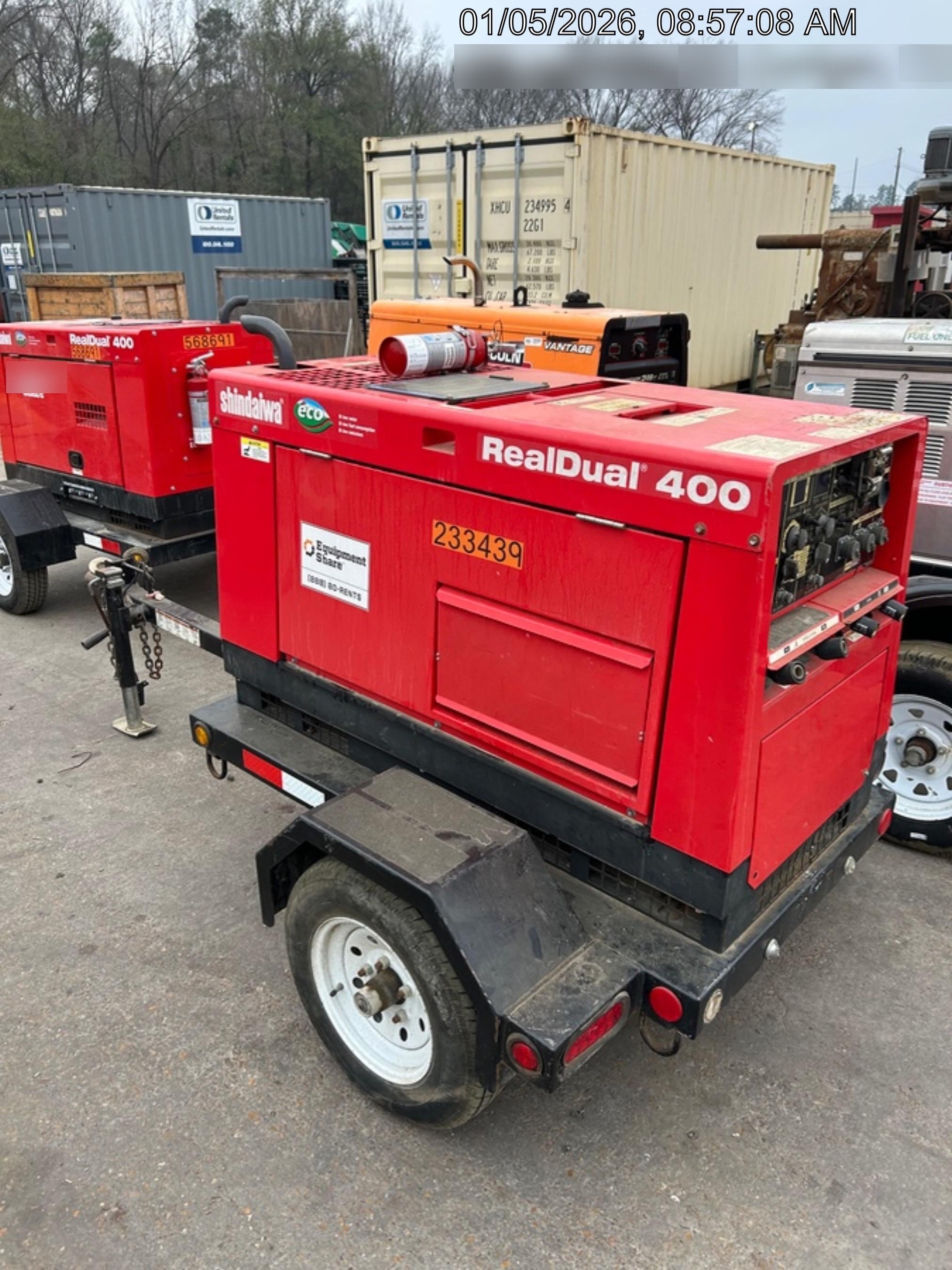 2022 Shindaiwa DGW400MDL Kubota D902 Engine, 23 HP, Dual Op Welder, Wire, Arc, Droop Stick, Tig, and CC Stick Functionality, Simulphase, 3 Phase and 1 Phase Gen Output, Single Axle NB Trlr, Slr Trckl Chrg 12V 12W, Fire Ext