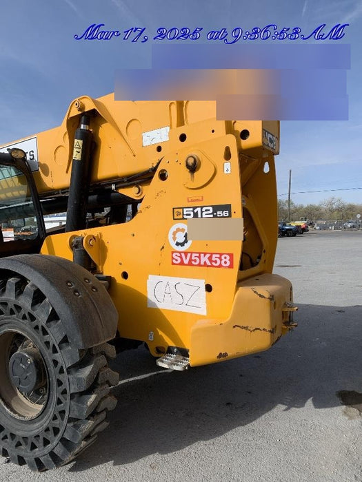 2020 JCB 512-56 Canopy, 74 HP, Solid Tires, STD Worklight, Beacon, Aux Hydraulics, Lifting Eye, Backup Alarm w/72" Carriage, 60" Forks