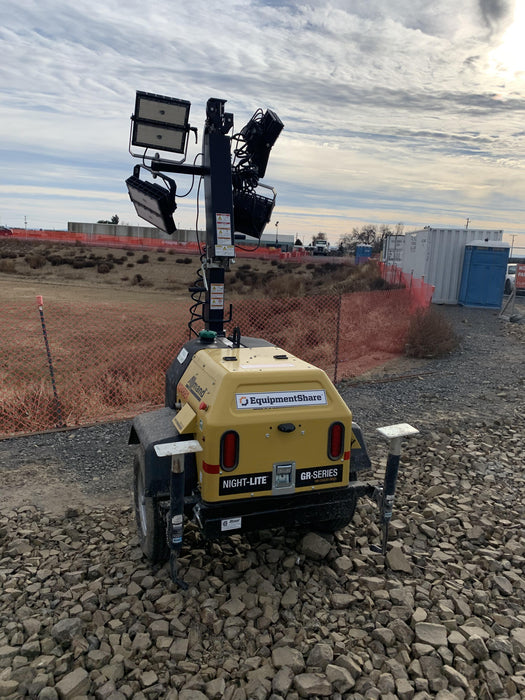 Allmand NLV3GR (4) LED Light Fixture 350W, 23' Vertical Mast, 3kW Prime, Towable, Deep Sea L401, Leveling Jacks, Yanmar T4F 5.8hp