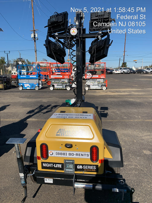 2021 Allmand NLV3GR (4) LED Light Fixture 350W, 23' Vertical Mast, 3kW Prime, Towable, Deep Sea L401, Leveling Jacks, Yanmar T4F 5.8hp