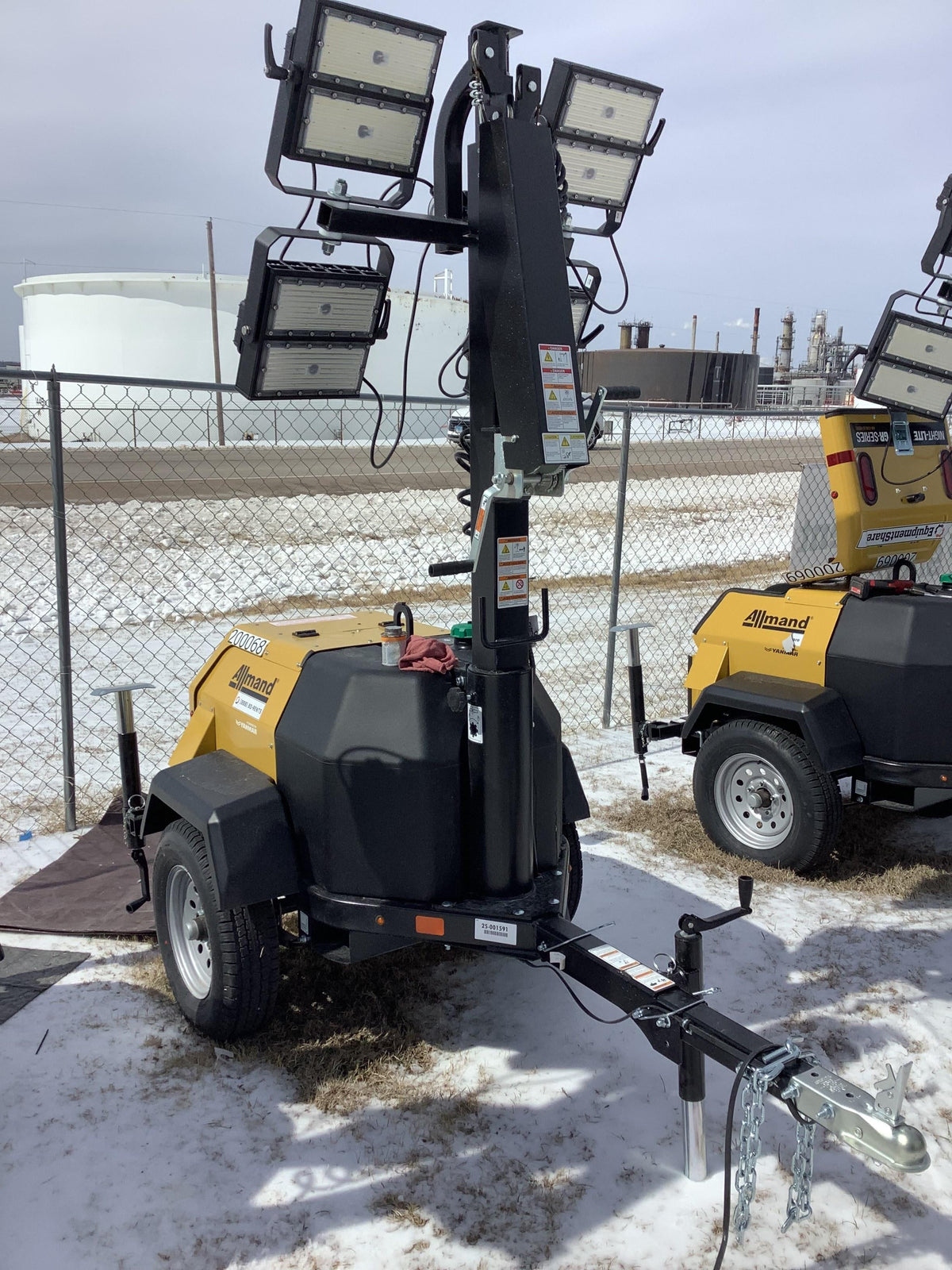 2022 Allmand NLV3GR (4) LED Light Fixture 350W, 23' Vertical Mast, 3kW Prime, Towable, Deep Sea L401, Leveling Jacks, Yanmar T4F 5.8hp
