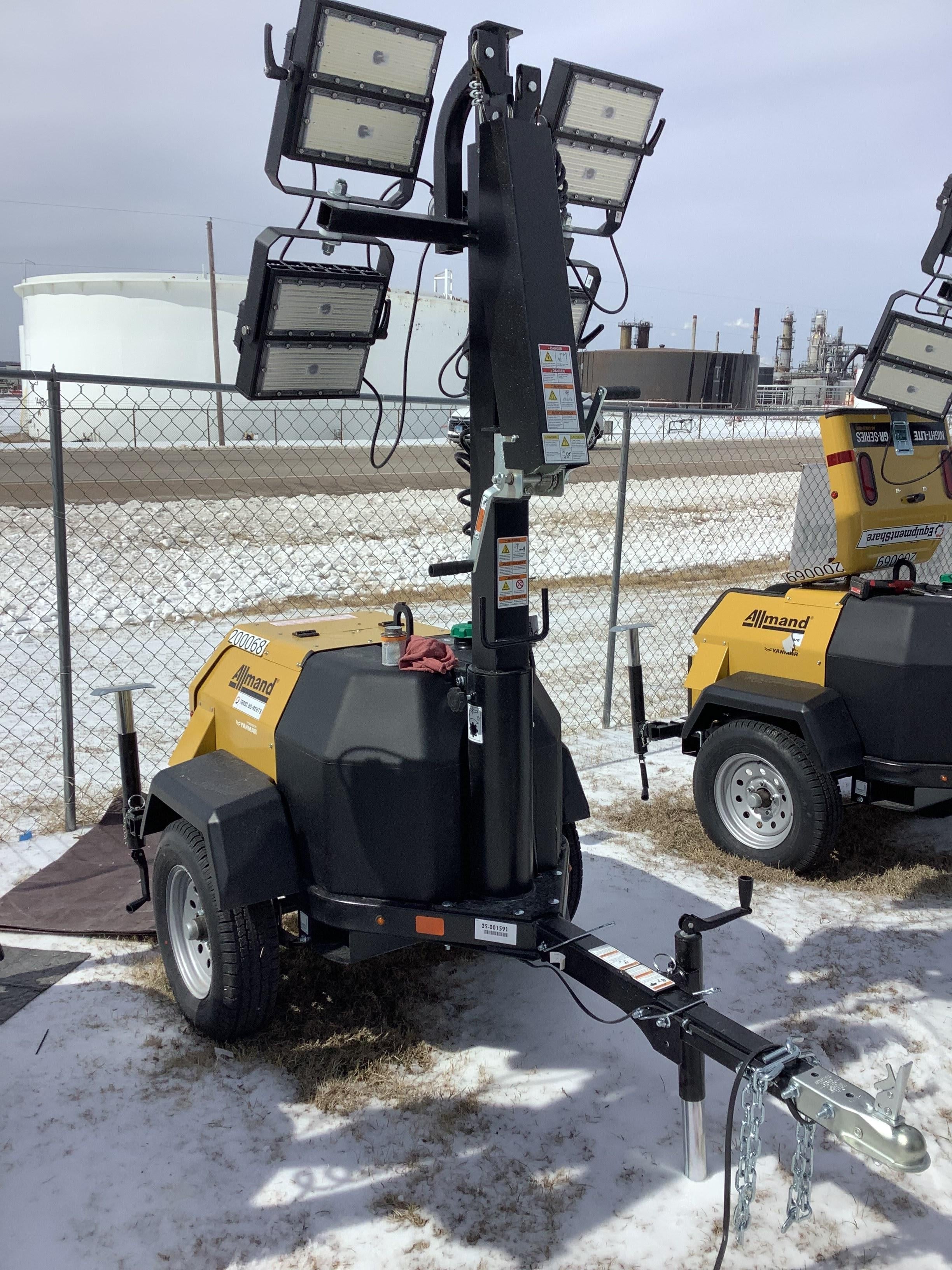 2022 Allmand NLV3GR (4) LED Light Fixture 350W, 23' Vertical Mast, 3kW Prime, Towable, Deep Sea L401, Leveling Jacks, Yanmar T4F 5.8hp