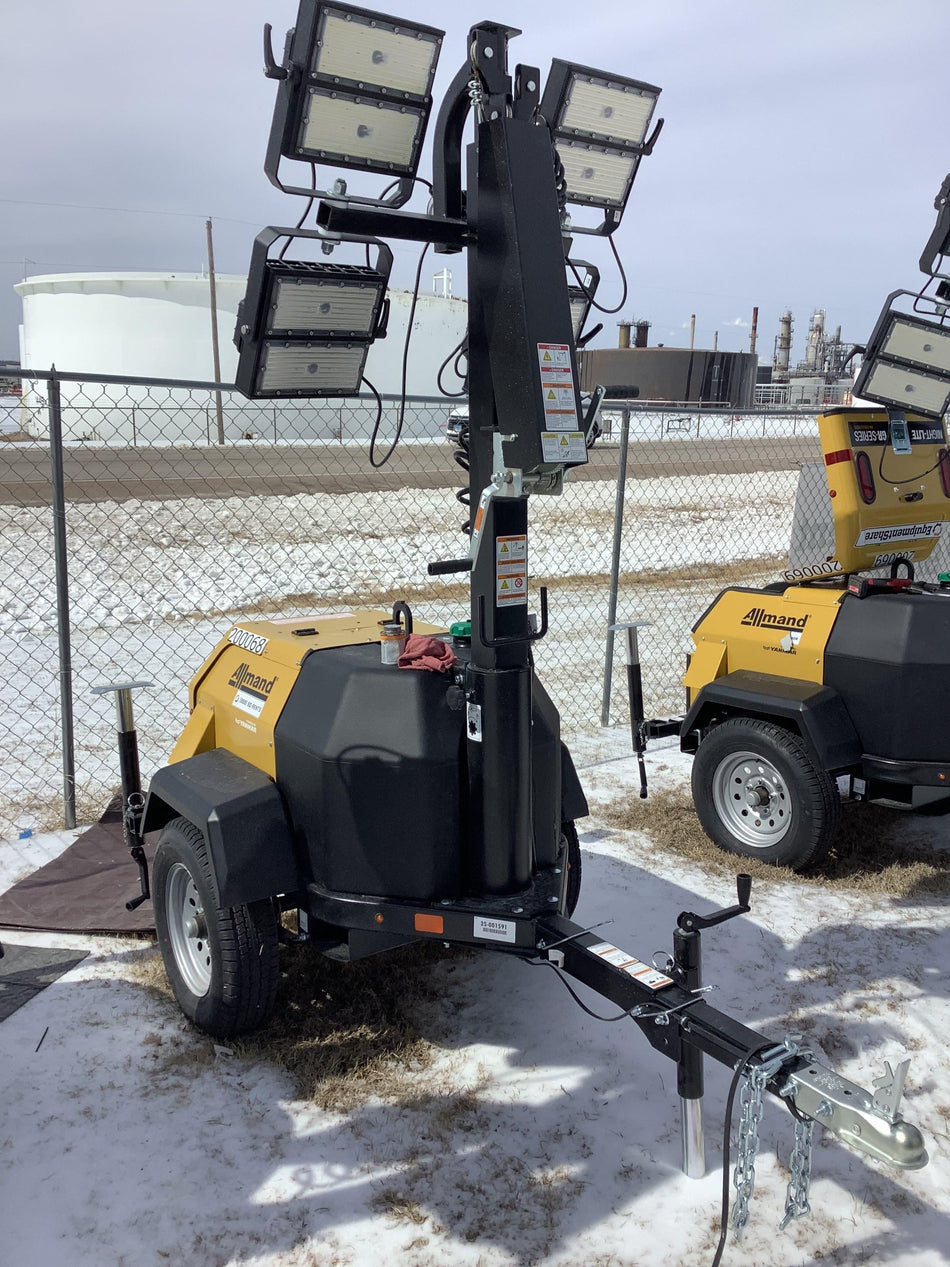 2022 Allmand NLV3GR (4) LED Light Fixture 350W, 23' Vertical Mast, 3kW Prime, Towable, Deep Sea L401, Leveling Jacks, Yanmar T4F 5.8hp