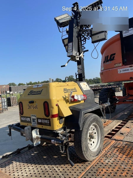 2022 Allmand NLV3GR (4) LED Light Fixture 350W, 23' Vertical Mast, 3kW Prime, Towable, Deep Sea L401, Leveling Jacks, Yanmar T4F 5.8hp