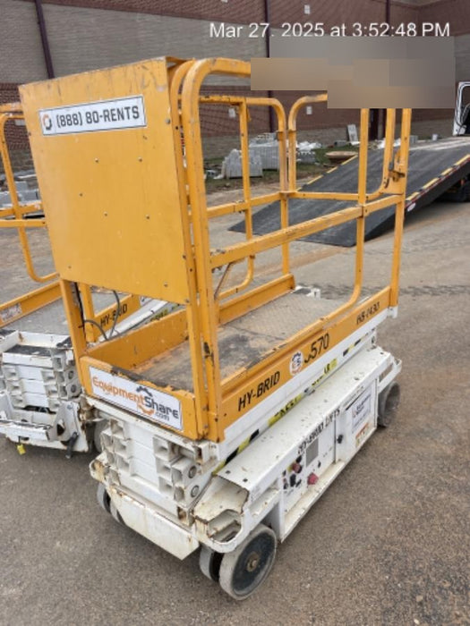 Custom Equipment HB-1430 Hy-Brid Scissor Lift
Platform capacity up to 670 lbs
Working height up to 20 ft
Weighs under 1,700 lbs
Non-marking wheels