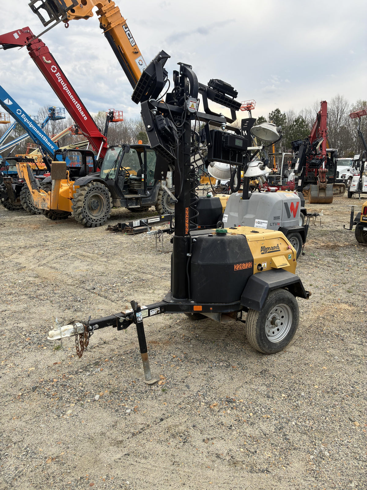 2022 Allmand NLV3GR (4) LED Light Fixture 350W, 23' Vertical Mast, 3kW Prime, Towable, Deep Sea L401, Leveling Jacks, Yanmar T4F 5.8hp