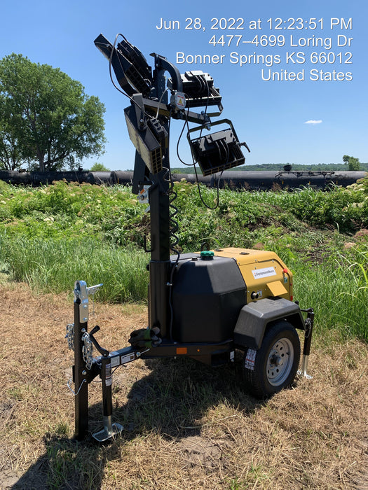 2022 Allmand NLV3GR (4) LED Light Fixture 350W, 23' Vertical Mast, 3kW Prime, Towable, Deep Sea L401, Leveling Jacks, Yanmar T4F 5.8hp