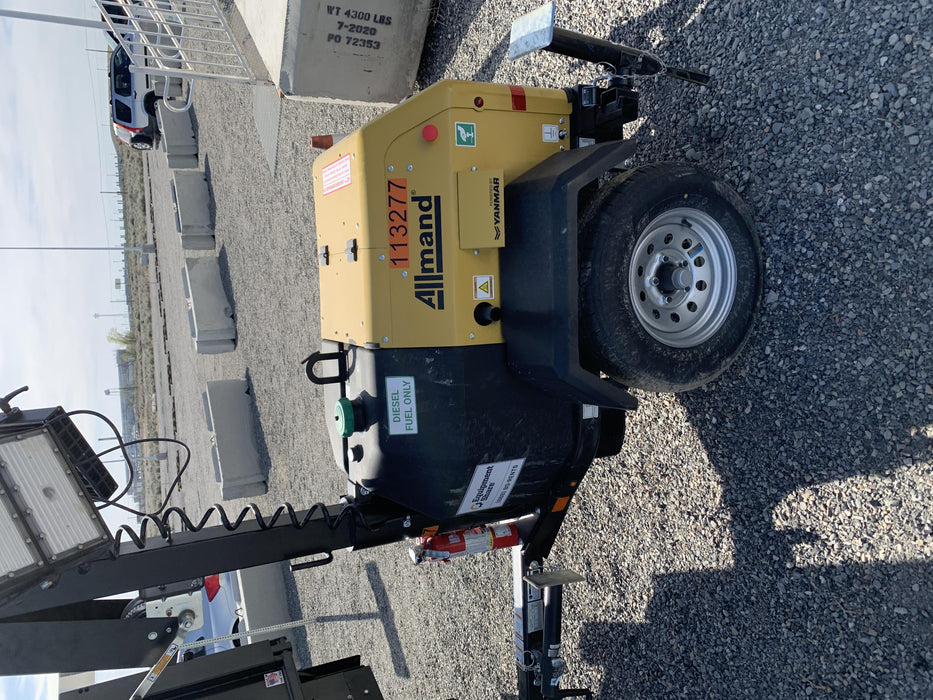 2020 Allmand NLV3GR (4) LED Light Fixture 350W, 23' Vertical Mast, 3kW Prime, Towable, Deep Sea L401, Leveling Jacks, Yanmar T4F 5.8hp