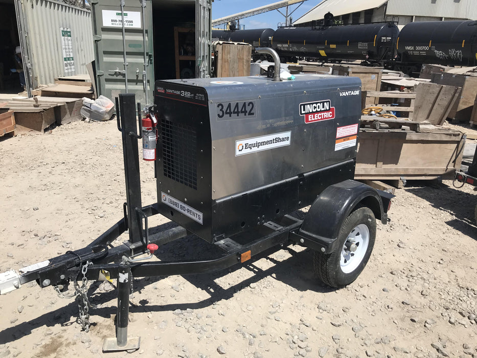 2019 Lincoln Electric Vantage 322 Welder Ready-Pak 3, Two wheel trailer, Fender and Light kit, Cable Rack