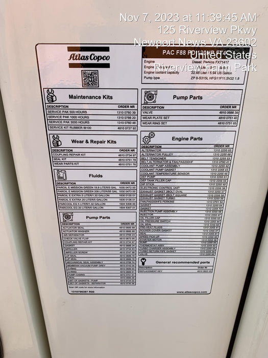 2023 ATLAS COPCO PAC F88 PD-S