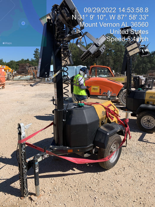 2022 Allmand NLV3GR (4) LED Light Fixture 350W, 23' Vertical Mast, 3kW Prime, Towable, Deep Sea L401, Leveling Jacks, Yanmar T4F 5.8hp