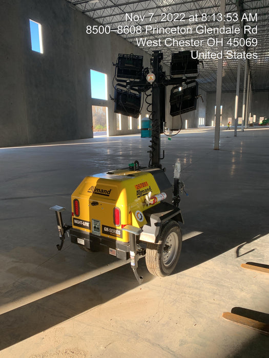 2022 Allmand NLV3GR (4) LED Light Fixture 350W, 23' Vertical Mast, 3kW Prime, Towable, ES Decals, T3