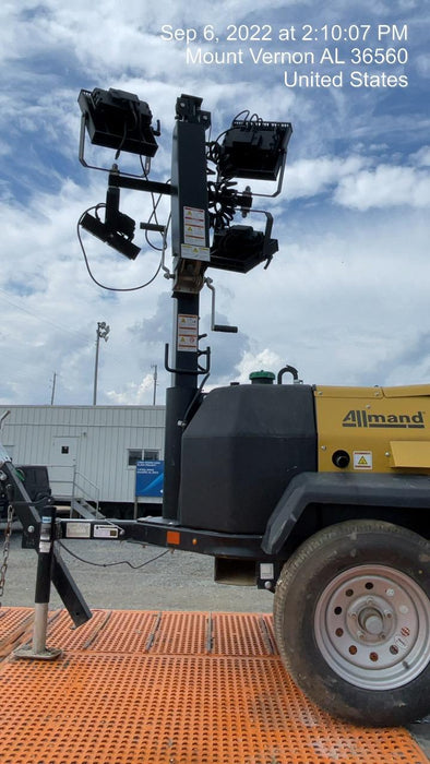 2022 Allmand NLV3GR (4) LED Light Fixture 350W, 23' Vertical Mast, 3kW Prime, Towable, Deep Sea L401, Leveling Jacks, Yanmar T4F 5.8hp