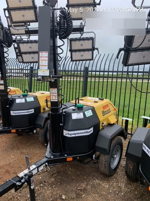 2022 Allmand NLV3GR (4) LED Light Fixture 350W, 23' Vertical Mast, 3kW Prime, Towable, Deep Sea L401, Leveling Jacks, Yanmar T4F 5.8hp