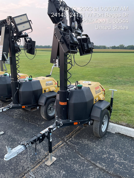 2022 Allmand NLV3GR (4) LED Light Fixture 350W, 23' Vertical Mast, 3kW Prime, Towable, ES Decals, T3