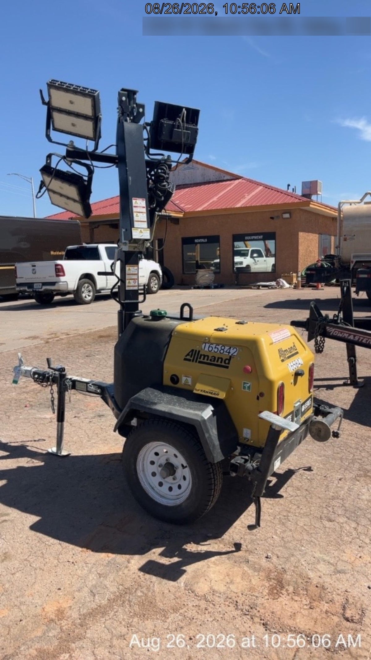 2021 Allmand NLV3GR (4) LED Light Fixture 350W, 23' Vertical Mast, 3kW Prime, Towable, Deep Sea L401, Leveling Jacks, Yanmar T4F 5.8hp