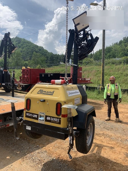 2022 Allmand NLV3GR (4) LED Light Fixture 350W, 23' Vertical Mast, 3kW Prime, Towable, Deep Sea L401, Leveling Jacks, Yanmar T4F 5.8hp