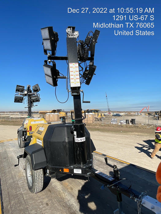2022 Allmand NLV3GR (4) LED Light Fixture 350W, 23' Vertical Mast, 3kW Prime, Towable, ES Decals, T3