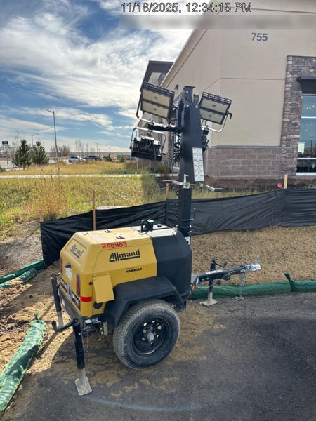 2022 Allmand NLV3GR (4) LED Light Fixture 350W, 23' Vertical Mast, 3kW Prime, Towable, ES Decals, T3