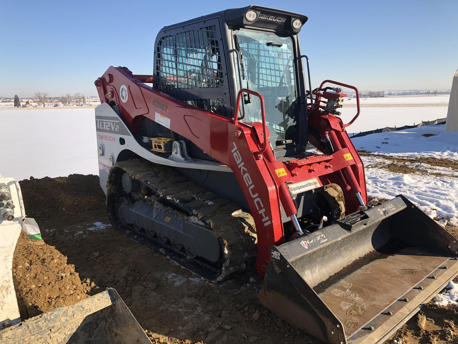 2019 Takeuchi TL12V2C ROPS/FOPS Cab, Heat/AC, Defroster, Rubber Tracks, Back-up Alarm, Front & Rear Working Lights, Auxiliary Hydraulics, Two-Speed Travel, Electronic Monitoring System, Hydraulic Universal Quick Hitch w/80" HD Dirt Bucket with 9 Teeth 24.0 cu.ft. Capacity