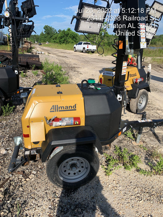 2022 Allmand NLV3GR (4) LED Light Fixture 350W, 23' Vertical Mast, 3kW Prime, Towable, Deep Sea L401, Leveling Jacks, Yanmar T4F 5.8hp