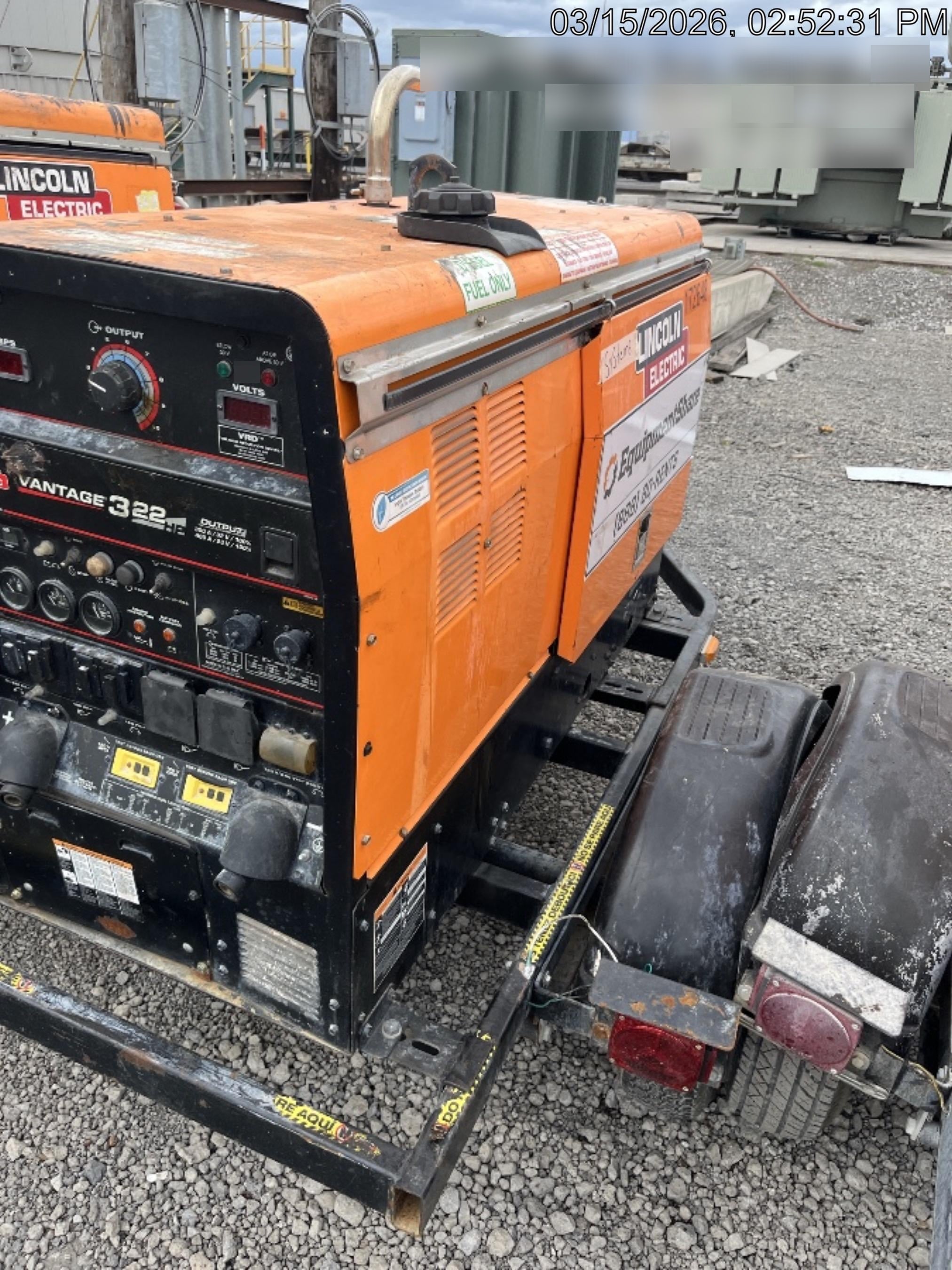 2021 Lincoln Electric Vantage 322 Vantage 322 Ready Pak 3 w/ Decals, ORANGE (includes trailer, cable rack, fender light kit) NO Telematics