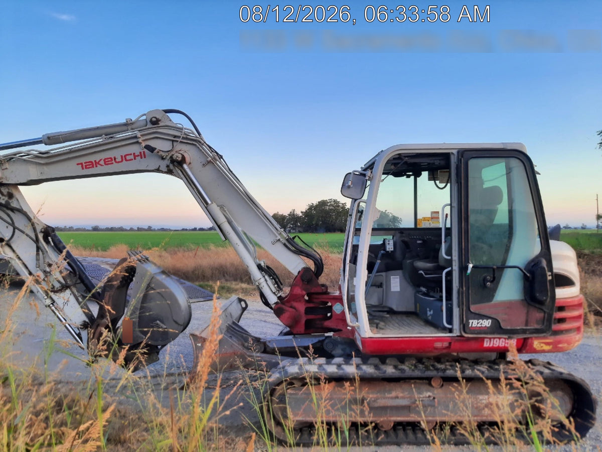 2019 Takeuchi TB290 Cab/Heat/AC Rubber tracks, Dozer blade, Travel alarm, Auxiliary hydraulics Manual QC, Hydraulic thumb, 18", 24", and 36" Buckets