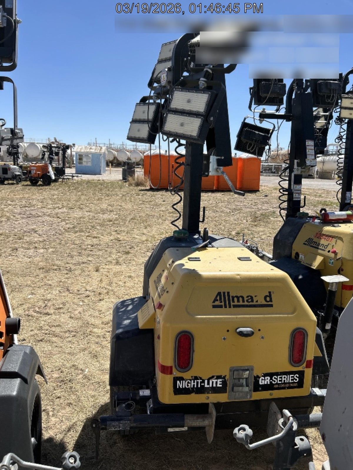 2022 Allmand NLV3GR (4) LED Light Fixture 350W, 23' Vertical Mast, 3kW Prime, Towable, Deep Sea L401, Leveling Jacks, Yanmar T4F 5.8hp