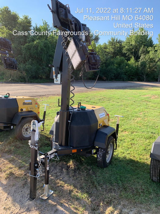 2022 Allmand NLV3GR (4) LED Light Fixture 350W, 23' Vertical Mast, 3kW Prime, Towable, Deep Sea L401, Leveling Jacks, Yanmar T4F 5.8hp