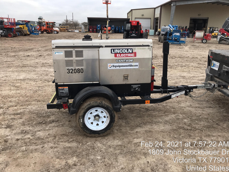 2019 Lincoln Electric Vantage 322 Welder Ready-Pak 3, Two wheel trailer, Fender and Light kit, Cable Rack