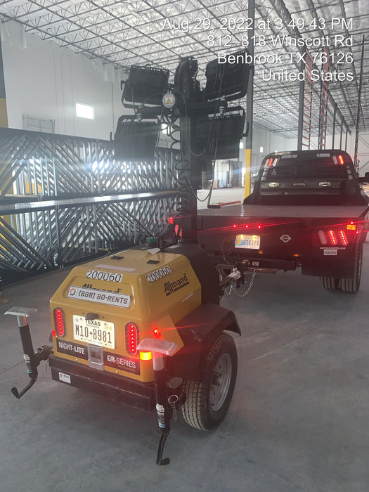 2022 Allmand NLV3GR (4) LED Light Fixture 350W, 23' Vertical Mast, 3kW Prime, Towable, Deep Sea L401, Leveling Jacks, Yanmar T4F 5.8hp