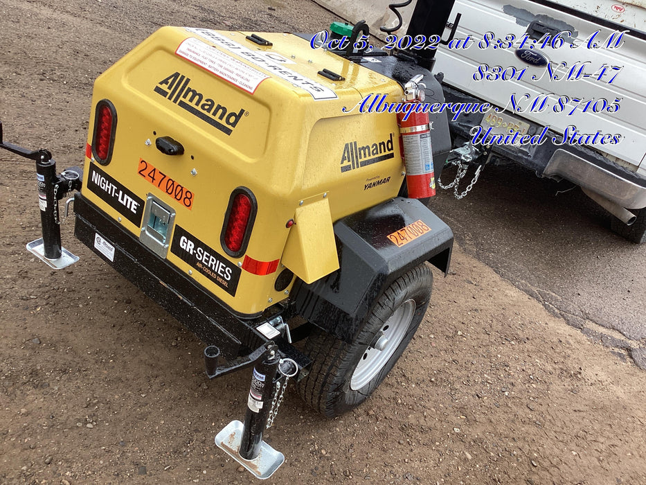 2022 Allmand NLV3GR (4) LED Light Fixture 350W, 23' Vertical Mast, 3kW Prime, Towable, ES Decals, T3