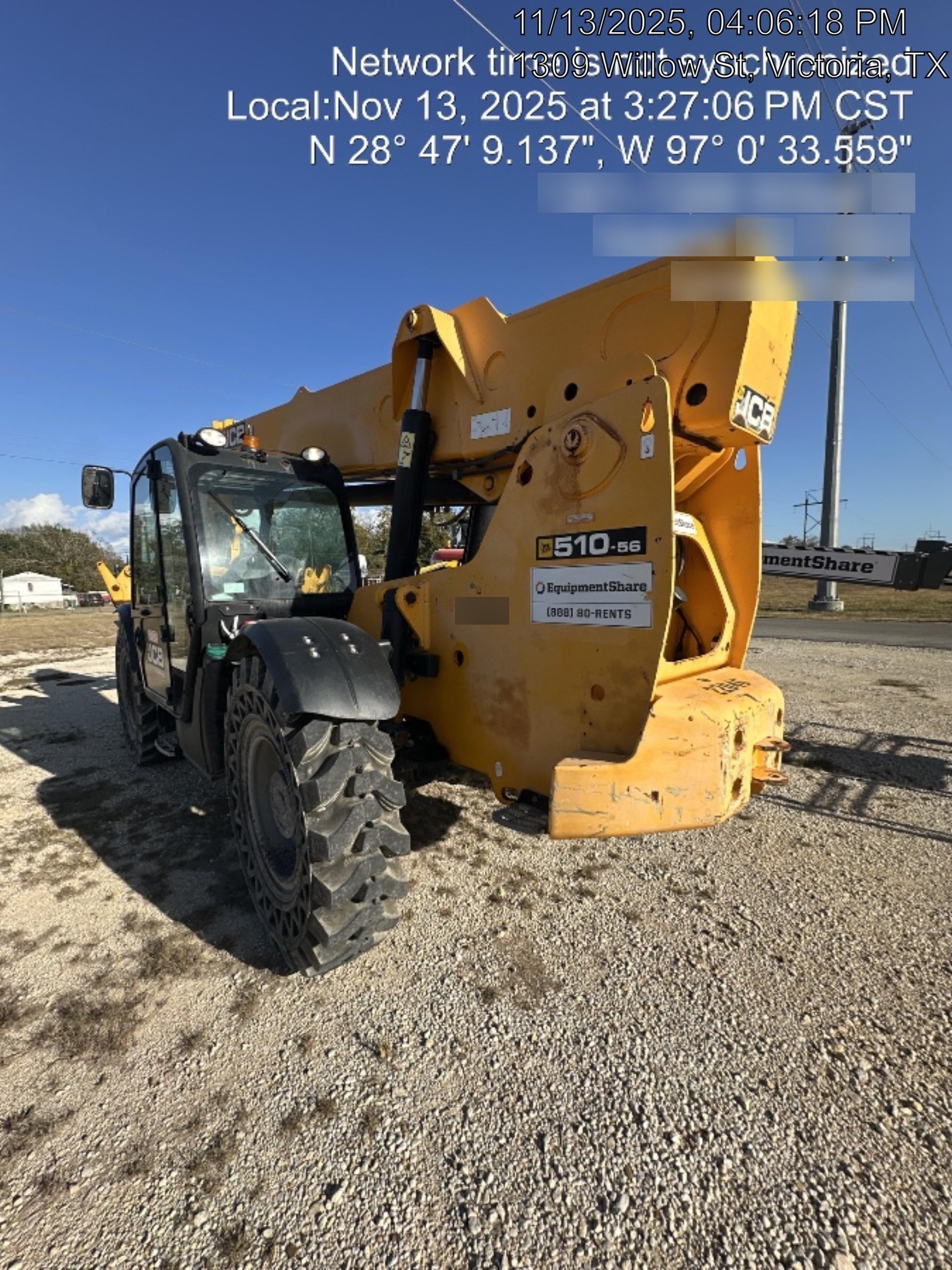 2018 JCB 510-56 JCB 510-56 Telehandler 74 HP w/CAB/HVAC, Beacon, Worklights, Aux Hydraulics, Solid Tires, 60" Carriage/Forks
