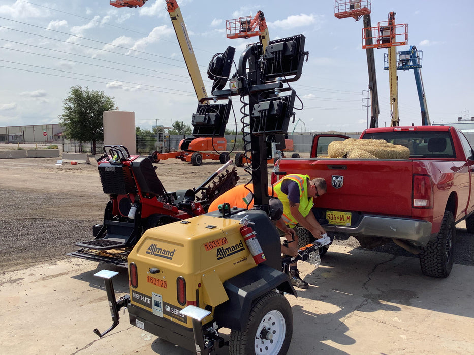 2021 Allmand NLV3GR (4) LED Light Fixture 350W, 23' Vertical Mast, 3kW Prime, Towable, Deep Sea L401, Leveling Jacks, Yanmar T4F 5.8hp