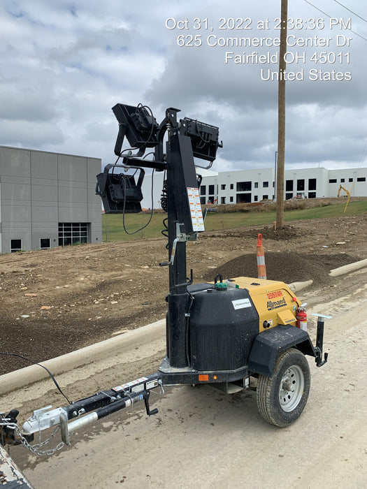 2022 Allmand NLV3GR (4) LED Light Fixture 350W, 23' Vertical Mast, 3kW Prime, Towable, ES Decals, T3