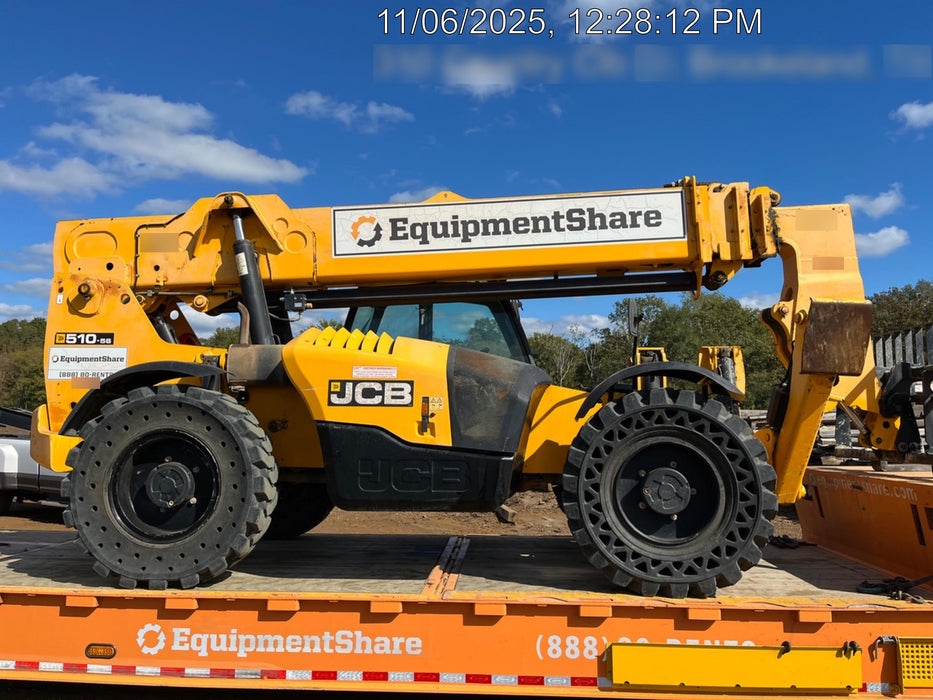 2018 JCB 510-56 JCB 510-56 Telehandler 74 HP w/CAB/HVAC, Beacon, Worklights, Aux Hydraulics, Solid Tires, 60" Carriage/Forks