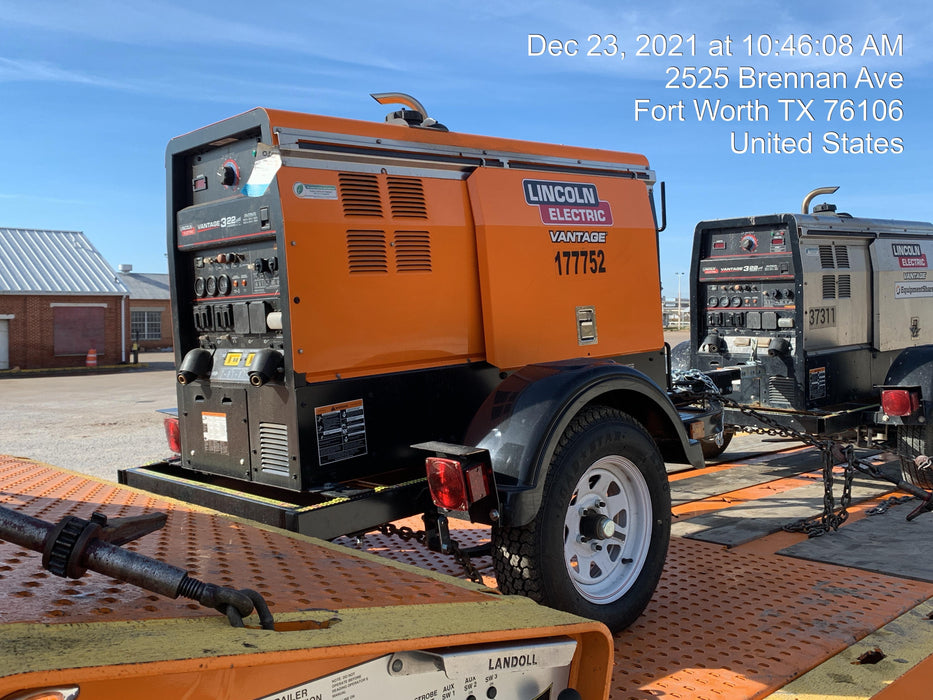 2021 Lincoln Electric Vantage 322 Vantage 322 Ready Pak 3 w/ Decals, ORANGE (includes trailer, cable rack, fender light kit) NO Telematics