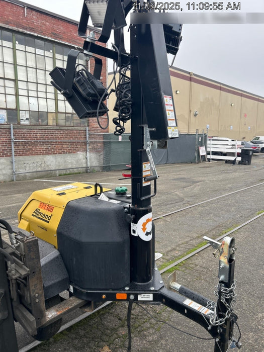 2021 Allmand NLV3GR (4) LED Light Fixture 350W, 23' Vertical Mast, 3kW Prime, Towable, Deep Sea L401, Leveling Jacks, Yanmar T4F 5.8hp