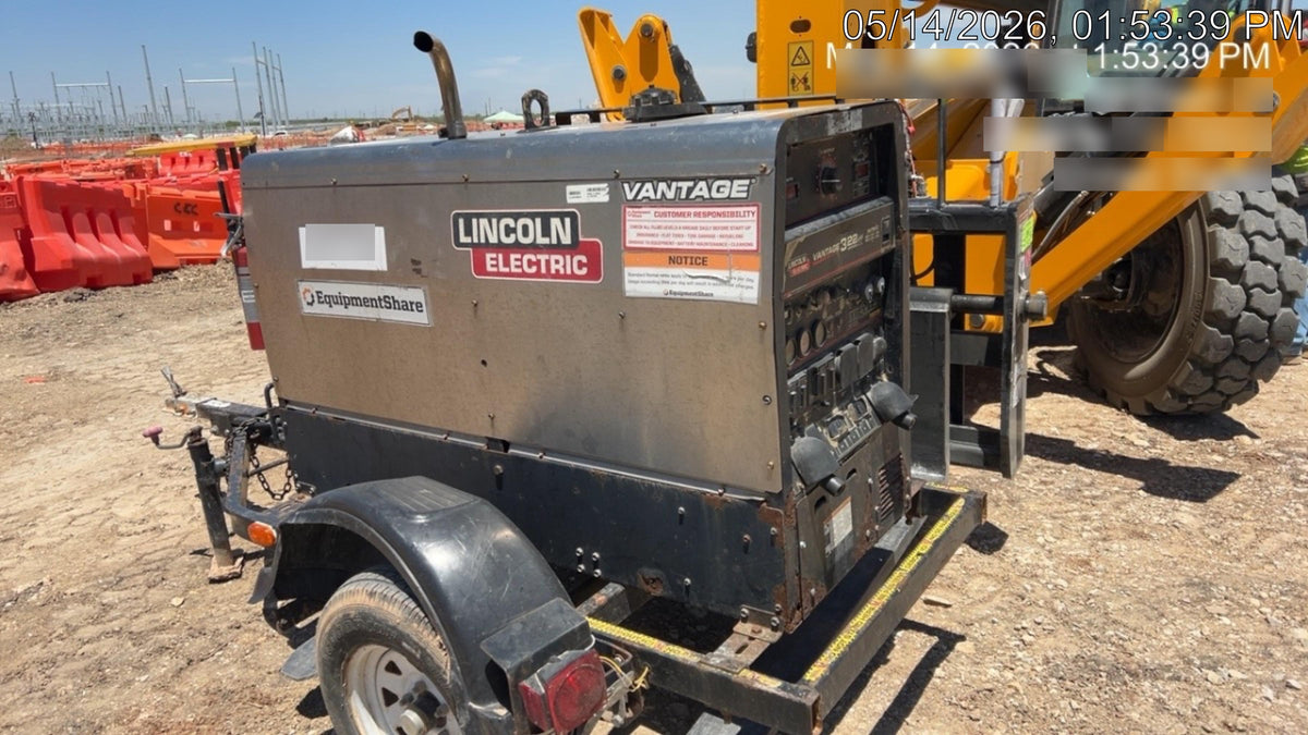 2019 Lincoln Electric Vantage 322 Ready-Pak 3, Two Wheel Trailer, Fender and Light Kit, Cable Rack