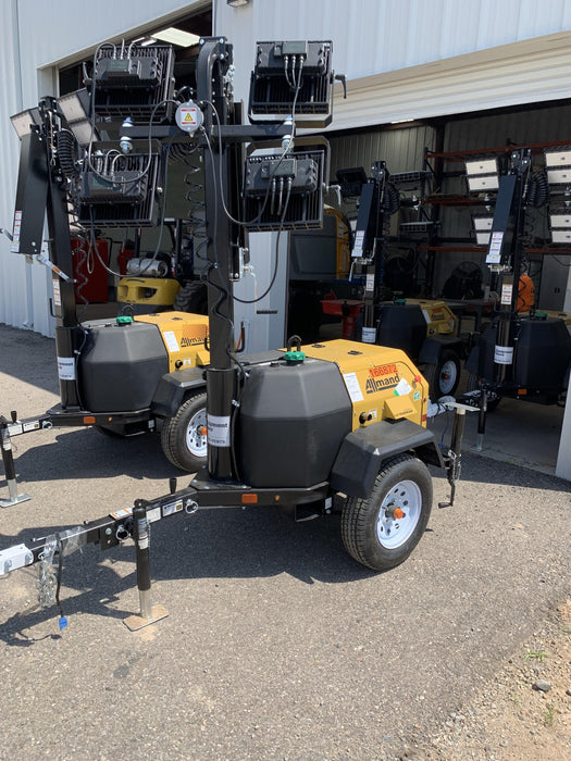 2021 Allmand NLV3GR (4) LED Light Fixture 350W, 23' Vertical Mast, 3kW Prime, Towable, Deep Sea L401, Leveling Jacks, Yanmar T4F 5.8hp