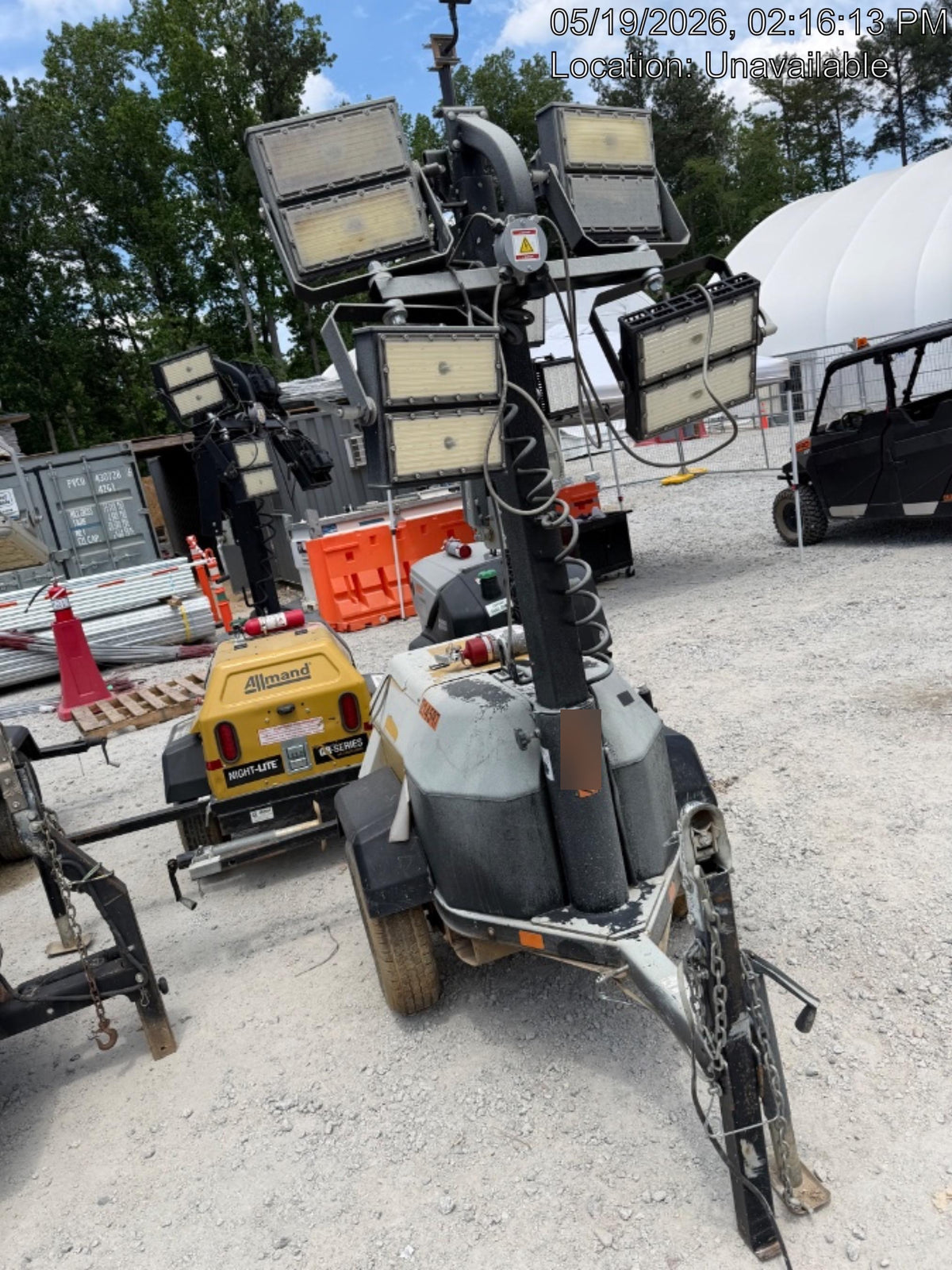 2022 Allmand NLV3GR (4) LED Light Fixture 350W, 23' Vertical Mast, 3kW Prime, Towable, Deep Sea L401, Leveling Jacks, Yanmar T4F 5.8hp