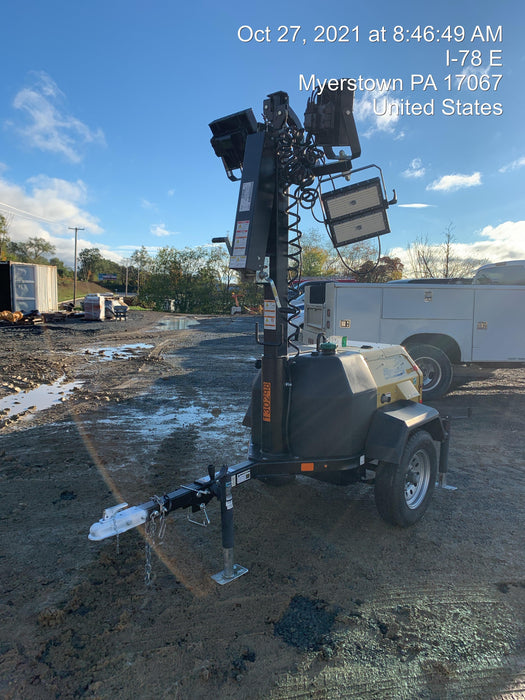 2021 Allmand NLV3GR (4) LED Light Fixture 350W, 23' Vertical Mast, 3kW Prime, Towable, Deep Sea L401, Leveling Jacks, Yanmar T4F 5.8hp