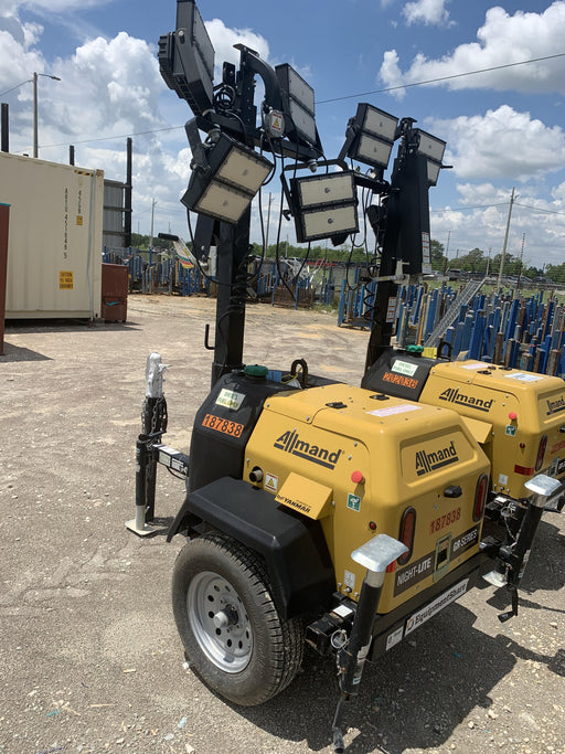 Allmand NLV3GR (4) LED Light Fixture 350W, 23' Vertical Mast, 3kW Prime, Towable, Deep Sea L401, Leveling Jacks, Yanmar T4F 5.8hp
