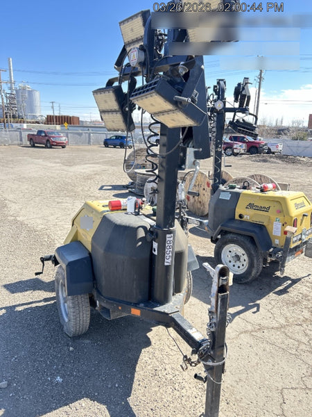 Allmand NLV3GR (4) LED Light Fixture 350W, 23' Vertical Mast, 3kW Prime, Towable, Deep Sea L401, Leveling Jacks, Yanmar T4F 5.8hp