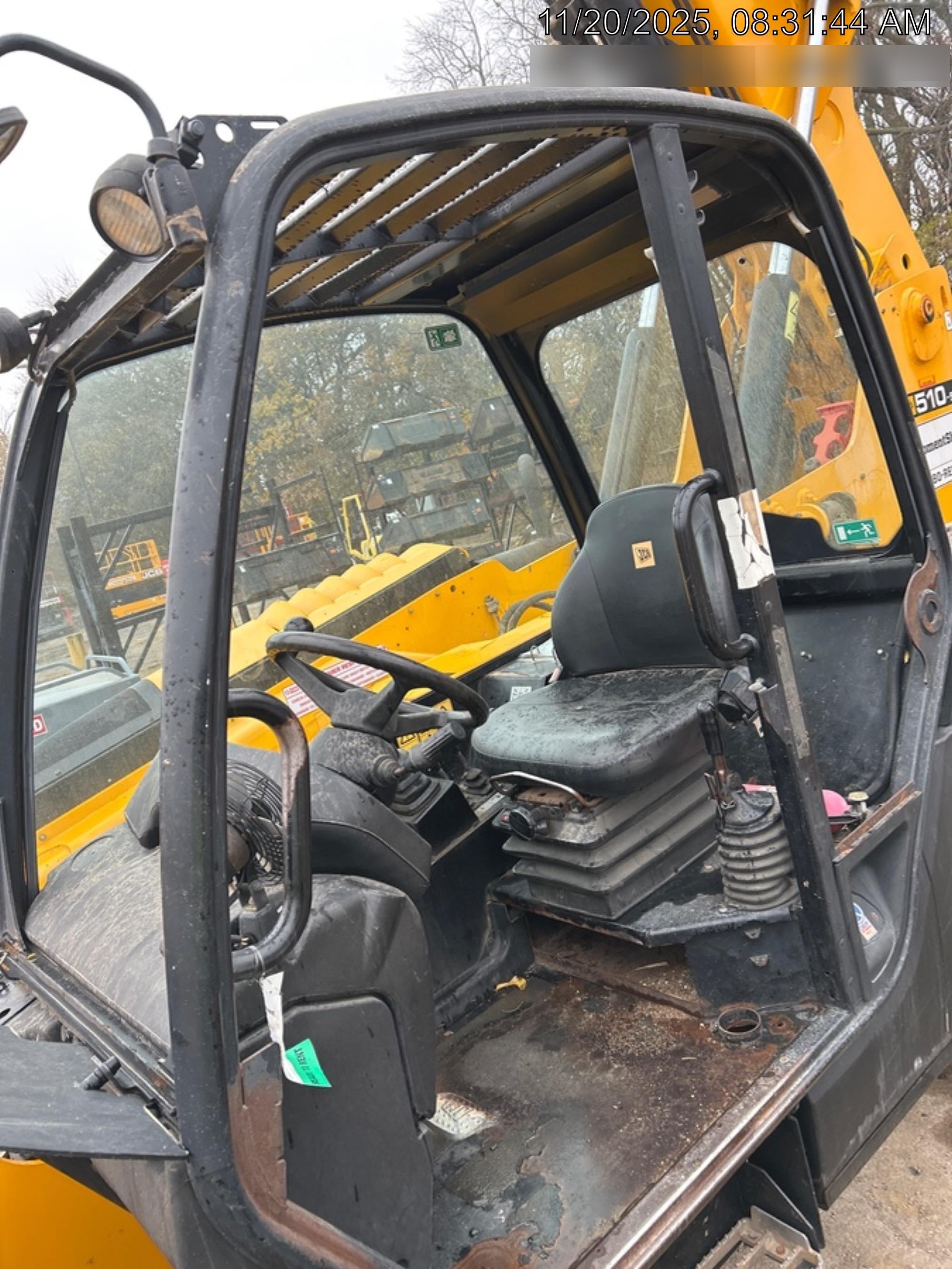 2019 JCB 510-56 74 HP w/Open ROPS, Beacon, Aux Hydraulics, Worklights, Solid Tires, 60" Carriage/Forks