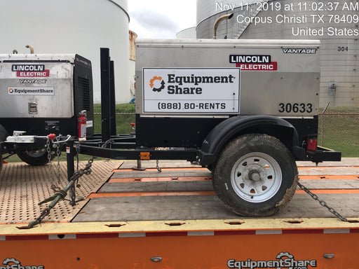 2019 Lincoln Electric Vantage 322 Welder Ready-Pak 3, Two wheel trailer, Fender and Light kit, Cable Rack