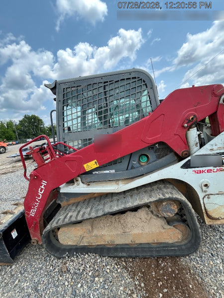 2019 Takeuchi TL10V2-CR Cab/Heat/AC, Rubber Tracks, Backup Alarm, Front & rear working Lights, Auxiliary Hydraulics, 2 Speed Travel, Engine Monitoring System, Hydraulic universal quick hitch w/76" HD dirt bucket with 8 teeth, 20.3 cubic feet capacity, 48" Pallet forks and frame