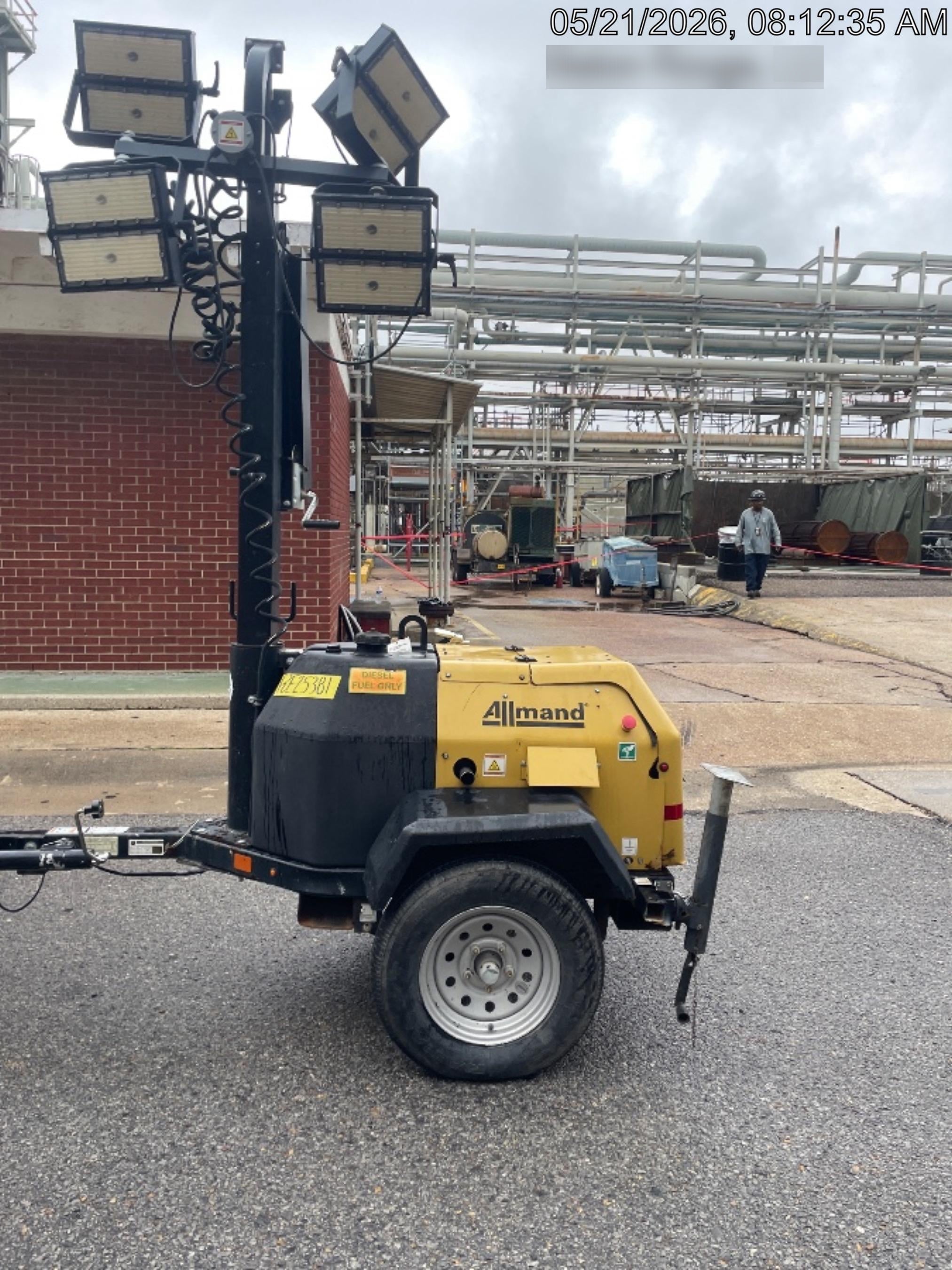 2022 Allmand NLV3GR (4) LED Light Fixture 350W, 23' Vertical Mast, 3kW Prime, Towable, Deep Sea L401, Leveling Jacks, Yanmar T4F 5.8hp