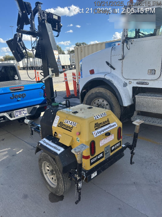 2022 Allmand NLV3GR (4) LED Light Fixture 350W, 23' Vertical Mast, 3kW Prime, Towable, Deep Sea L401, Leveling Jacks, Yanmar T4F 5.8hp