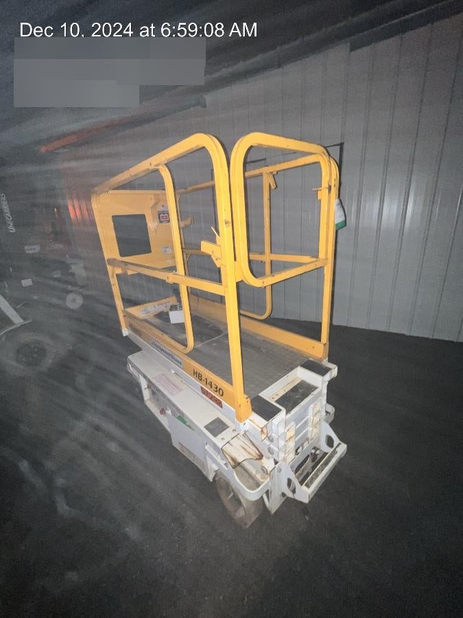 Custom Equipment HB-1430 <ul>
 <li>Hy-Brid Scissor Lift</li>
  <li>Platform capacity up to 670 lbs.</li>
  <li>Working height up to 20 ft</li>
  <li>Weighs under 1,700 lbs.</li>
  <li>Non-marking wheels </li>
</ul>
